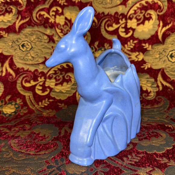 Vtg Niloak Deer Planter Vase Art Deco 1930s Ozark Blue Matte Pottery 8 1/4 inch - Picture 8 of 10